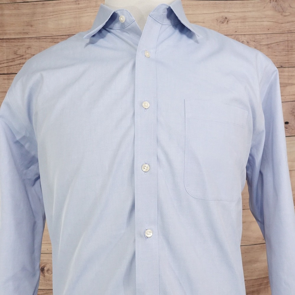 Nordstrom Dress Shirt Mens 17 34/35 Traditional Fit Blue Solid Wrinkle Free